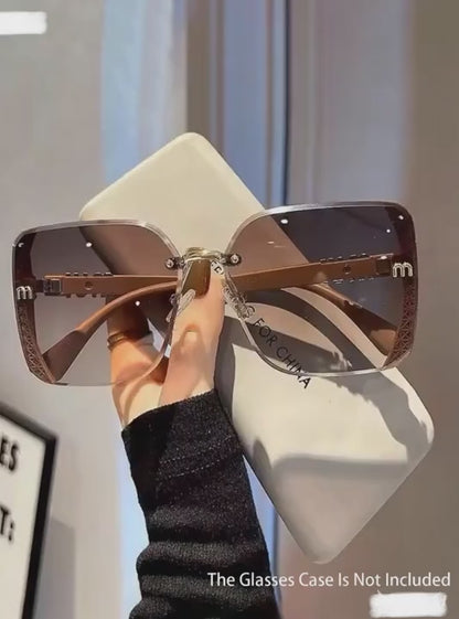 Oversized Frame Women's Fashion Glasses Frameless Metal Letters Personalized Glasses Summer Vacation Travel Beach Accessories Square Shape Shades