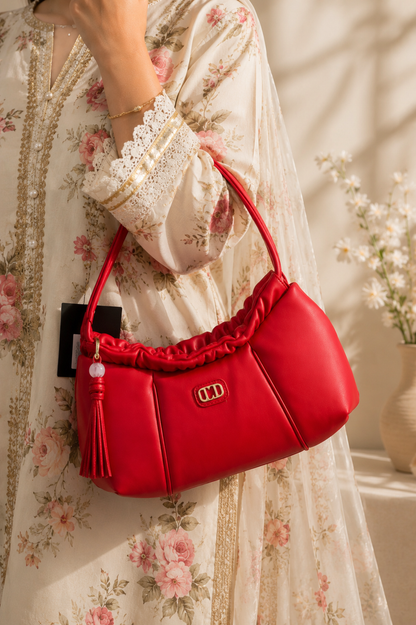 LYN Ruched Puff Shoulder Bag – Red