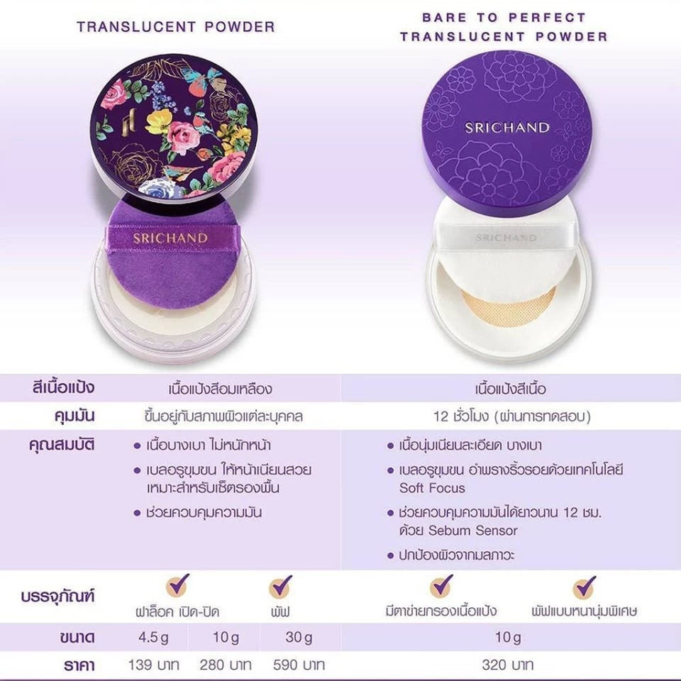 Srichand Bare To Perfect Translucent Compact Powder, for oily skin control. GIFT
