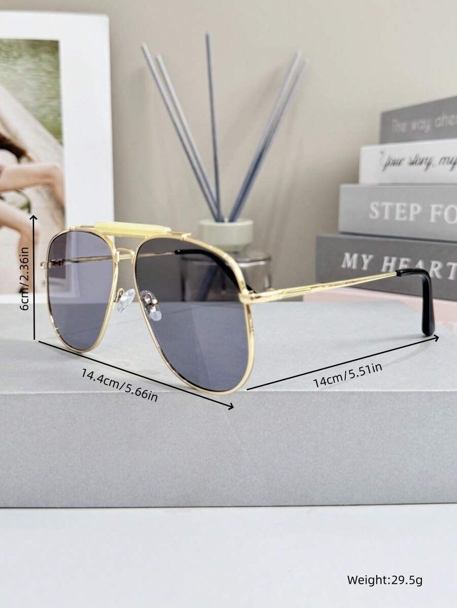New Vintage Yellow Retro High-End Metal Double-Beam Oversized Square Fashion Glasses