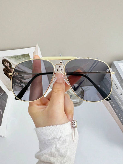 New Vintage Yellow Retro High-End Metal Double-Beam Oversized Square Fashion Glasses