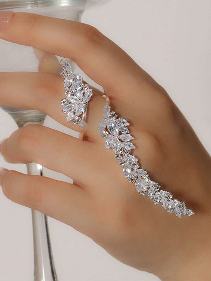 Zirconia Leaf Design Adjustable Party Versatile Ring for Women